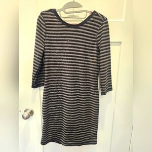 Express Black Gray Striped Sequin Knit Dress Medium
